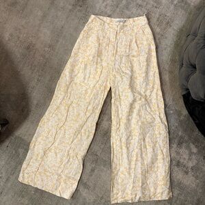 MON RENN ANTHROPOLOGIE Yellow Floral Wide-Leg Pants